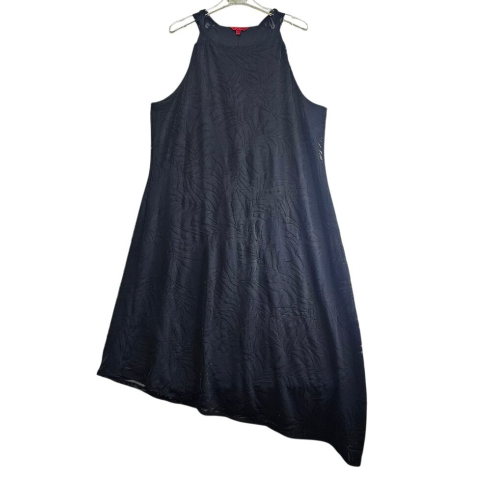 Jennifer Lopez Asymmetrical Tank Dress Black Burnout Lace Overlay Size XXL